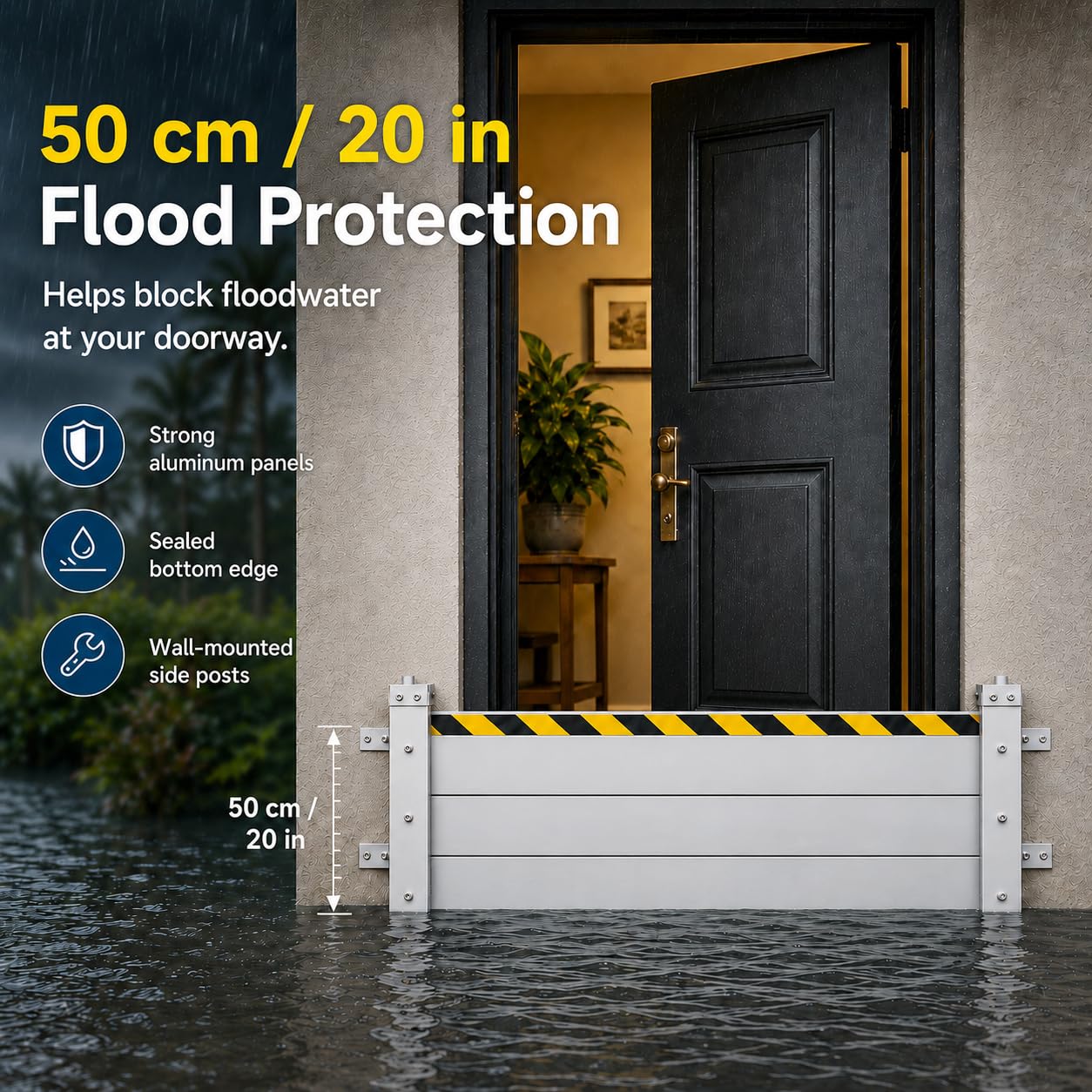Aluminum Flood Protection Barrier for 32" 36'' 42'' 72'' Doors, Quick Detachable Reusable Flood Control Baffle - Front Door/Basement Entrance/Backyard Flooding Water Barriers (for 30" - 32" Door)