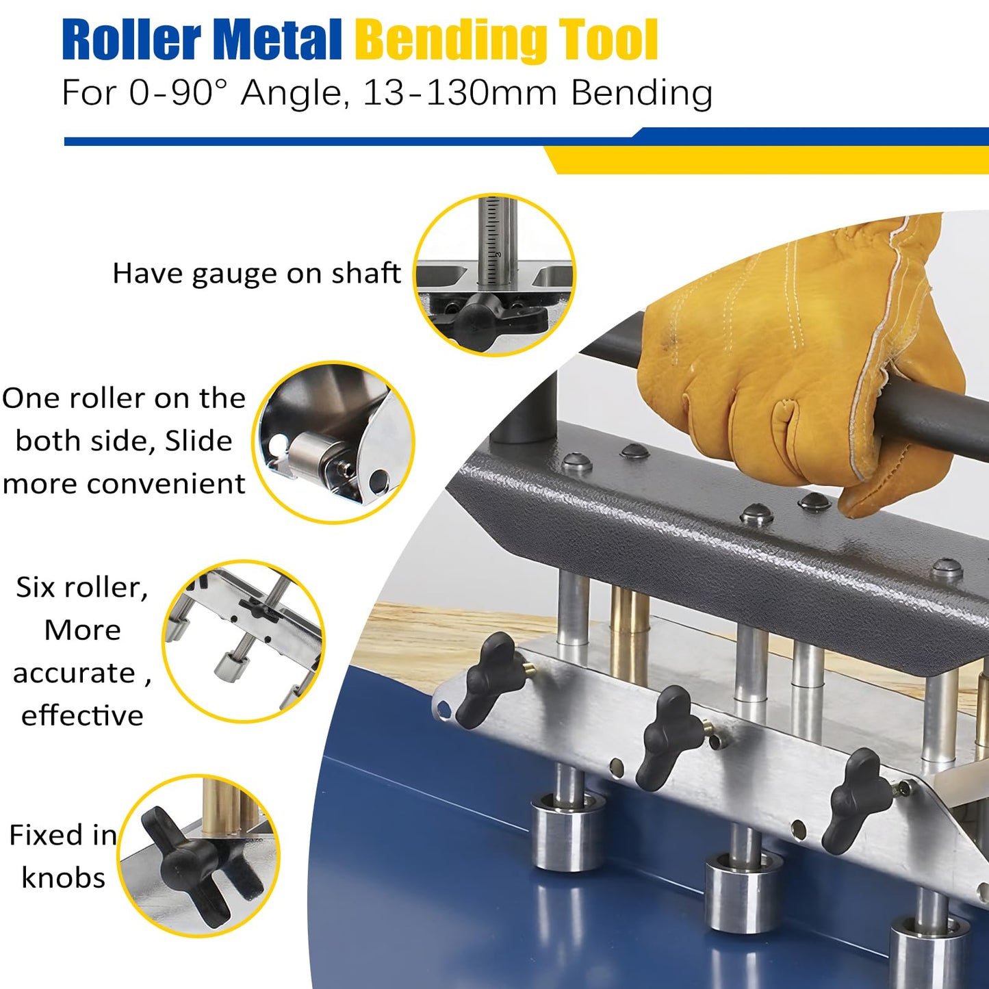 Three Station Roller, Adjustable Large Radius Roofing Sheet Metal Bender at 0-90 Angle, Standing Seam Roofing Tools for Bending 0.01‑0.04 Inch (0.3‑1.0mm) and Folding Height of 1/2‑5 Inch (13‑130mm)