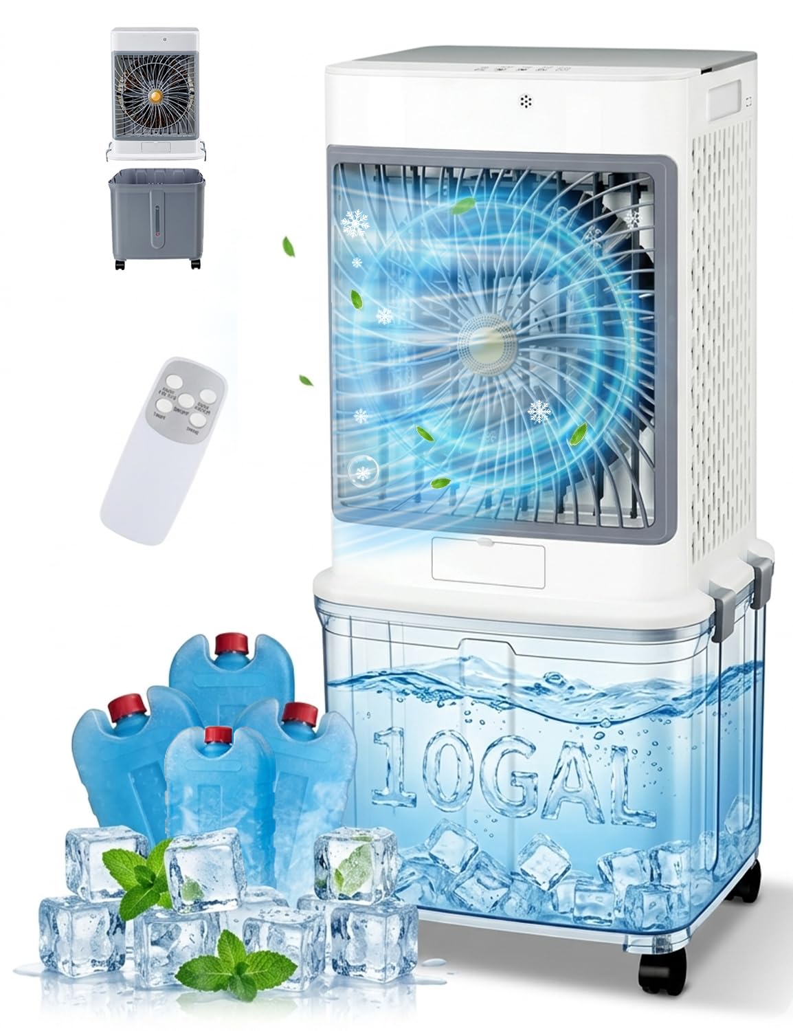 Portable Air Conditioners, Swamp Cooler Portable AC Unit for Room,Windowless Cooling Fan That Blow Cold Air with 10GAL Detachable Tank,Evaporative Air Cooler for Outdoor Indoor Garage Restaurant Patio