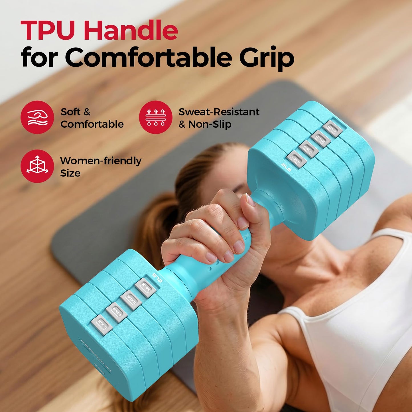 FEIERDUN 5-in-1 Adjustable Dumbbell Set of 2, 12LBS/20LBS Hand Weights for Women, 1s-Adjust Dual-Stable Dumbbell Set for Women Home Gym & Outdoor