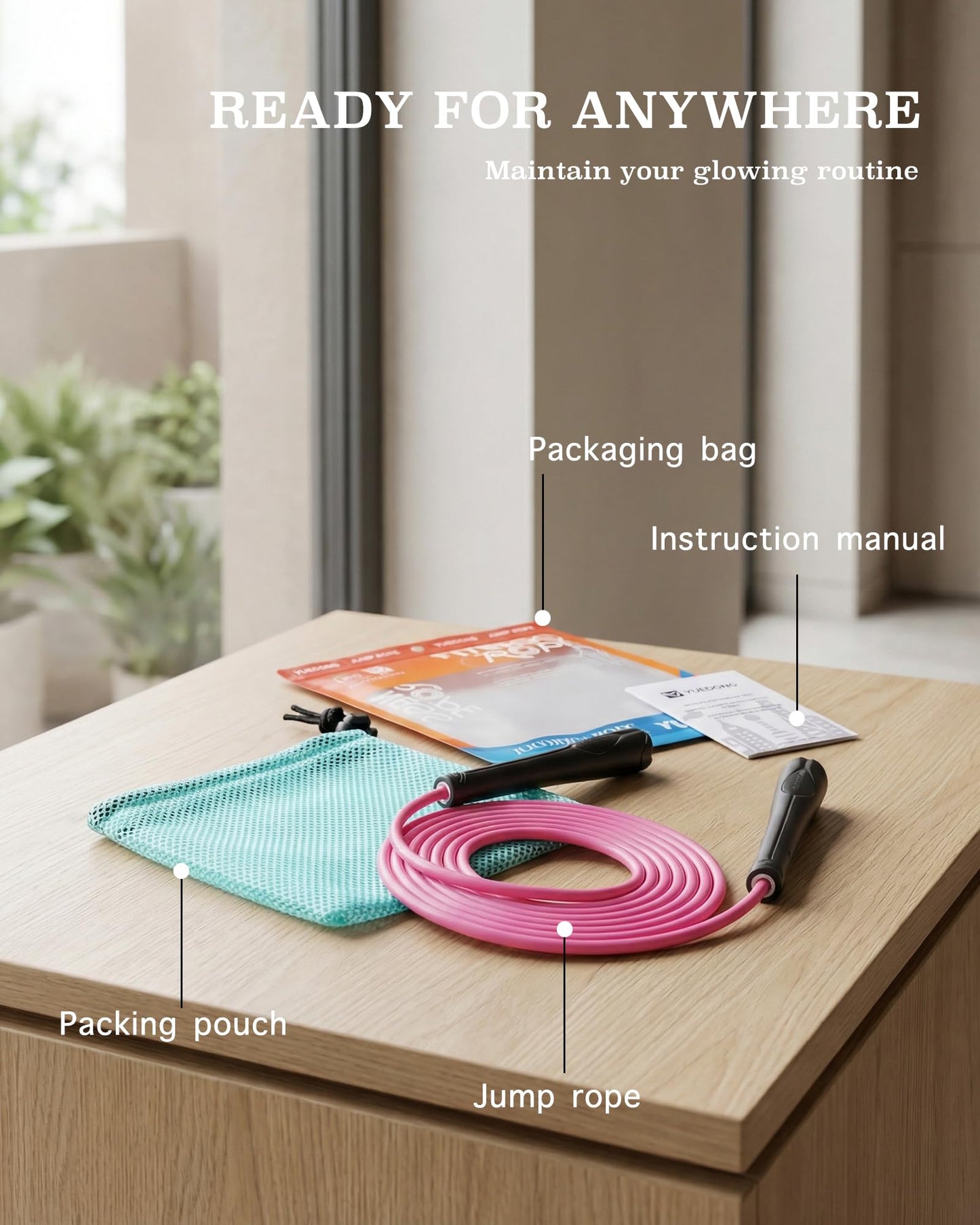 YUEDONG Aesthetic Jump Rope for Women - Apartment-Friendly Silent Rotation, Tangle-Free Weighted Skipping Rope with Ergonomic Grip, 5mm PVC for Home Workout, Cardio, Graceful Body Sculpting & Fat Loss (1, BLACK, 5MM)