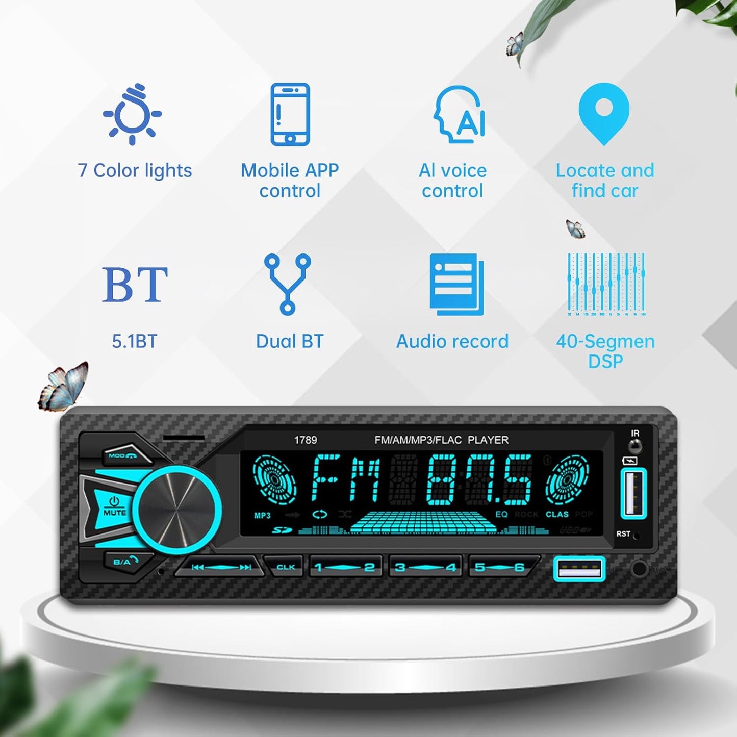 ePathChina 12V MP3 FM/MP3/WMA/FLAC/AUX/TF Car Audio Bluetooth Single DIN Car Stereo, Car FM/AM Radio LCD VA Screen Car