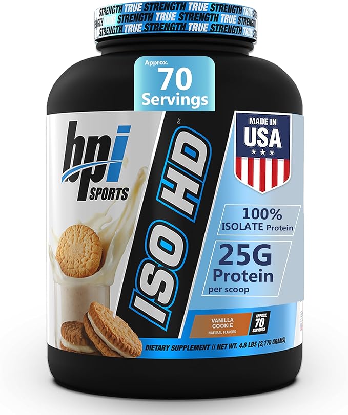 BPI Sports ISO HD Isolate Protein Powder ??100% Whey Isolate, Protein Powder for Muscle Gain - Vanilla Cookie, 4.8 LBS - 70 Servings