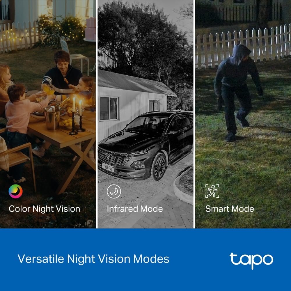 Tapo 1080p IP65 Indoor/Outdoor Security Camera - Free Person/Motion/Baby Cry Detection, Color Night Vision