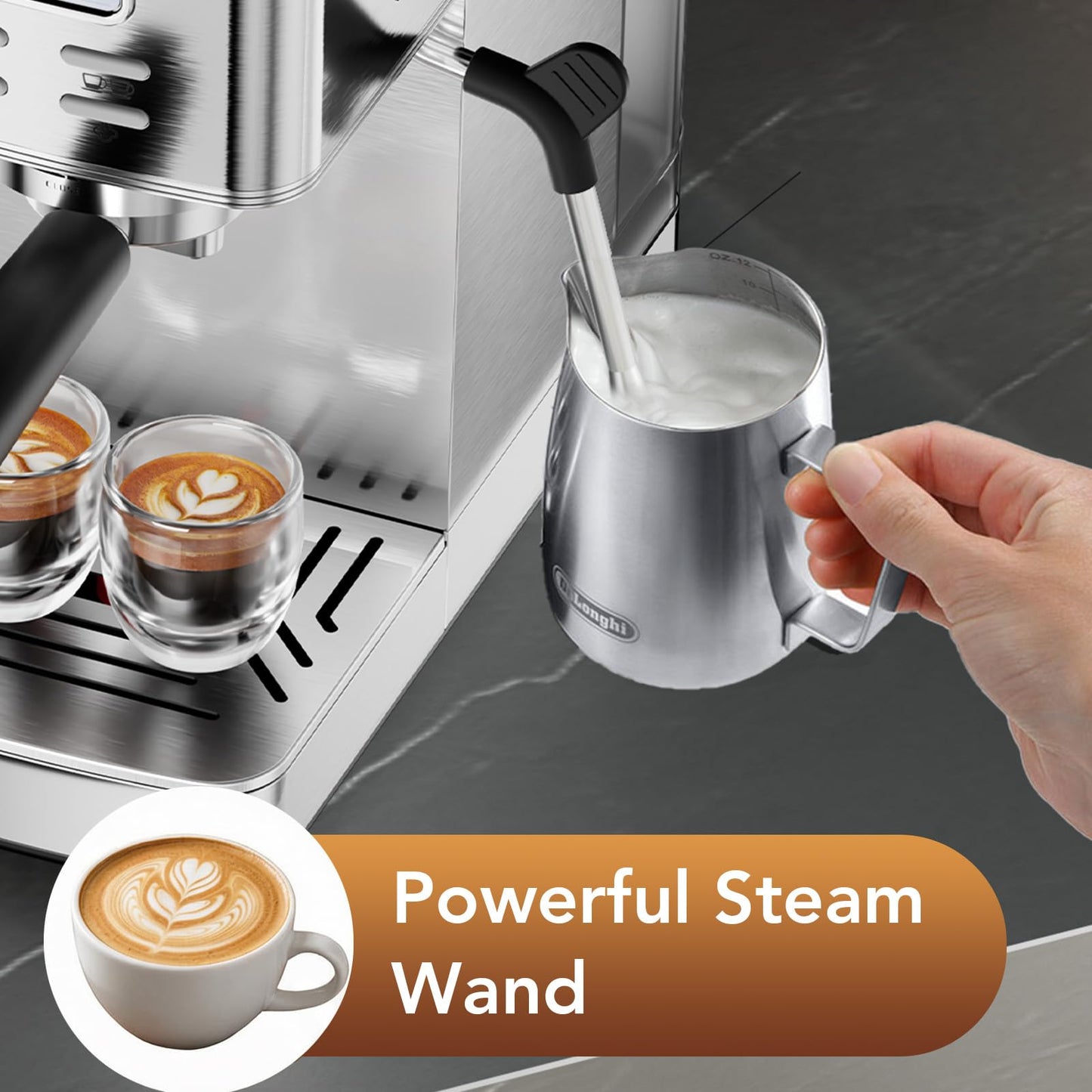Espresso Machine 20 Bar, Compact Espresso Maker with Milk Frother, Visual Pressure Gauge, Commercial Coffee Machine with 47oz Removable Water Tank and Capsule Funnel, for Cappuccino, Latte