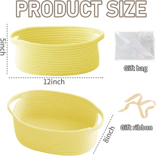 JMvicyroam Woven Basket - Small Rope Storage Bin with Handles | Organizer for Shelves & Closets - Yellow, 2 Pack
