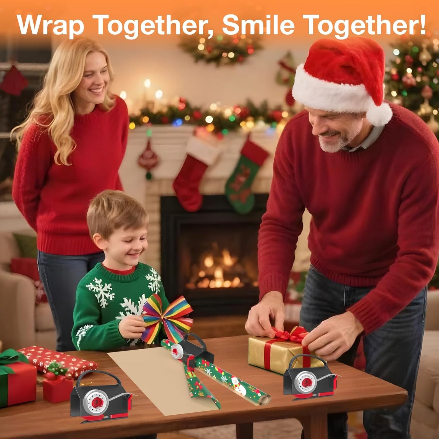 Wraprocut Wrapping Paper Cutter & Tape Dispenser - 2-Pack with 4 Tapes for Easy Holiday Gift Wrapping