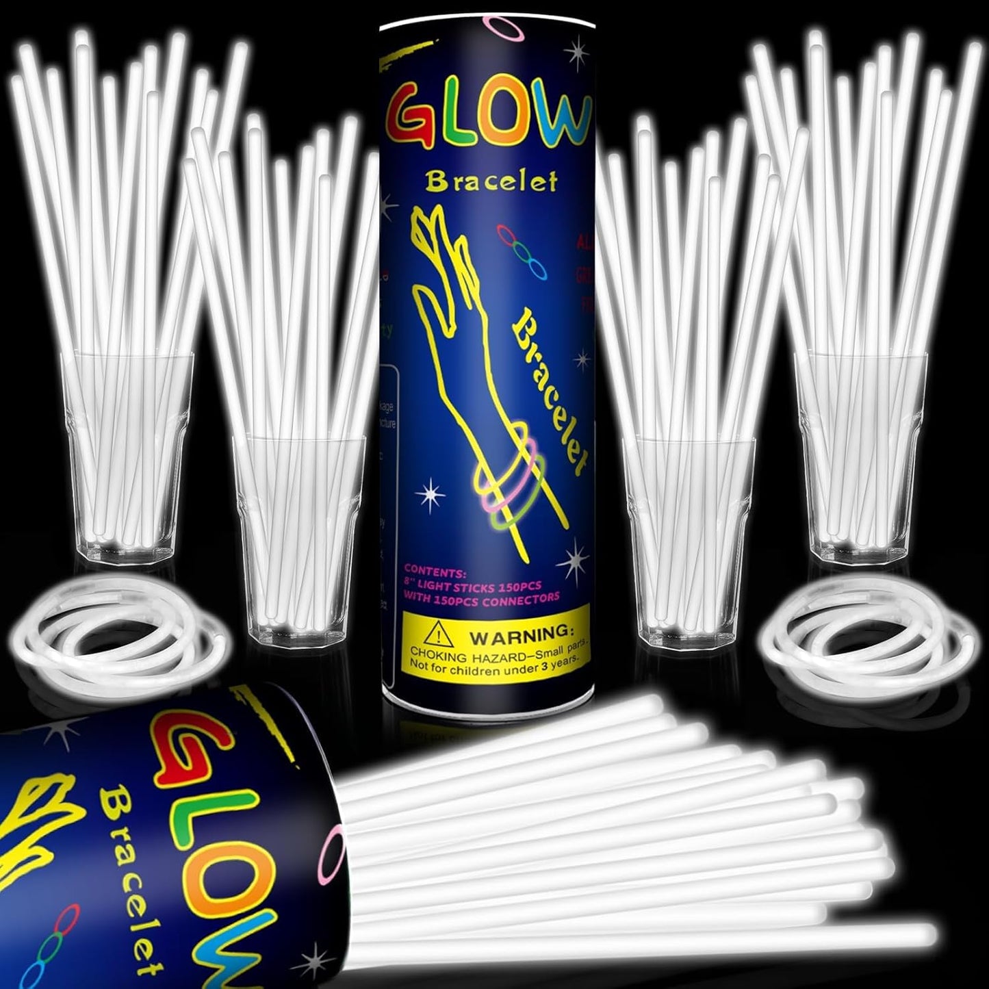 Skiennix 200 Pack Glow Sticks - 8'' White Light-Up Party Favors with Connectors for Birthdays & Holidays