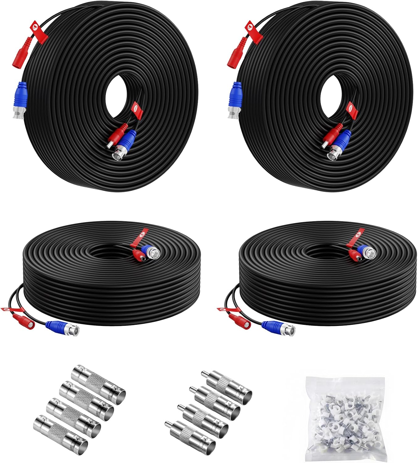 4 Pack 100ft/30m 100pcs Anlapus All-in-One Video Power Cable, BNC Extension Surveillance Camera Cables for CCTV