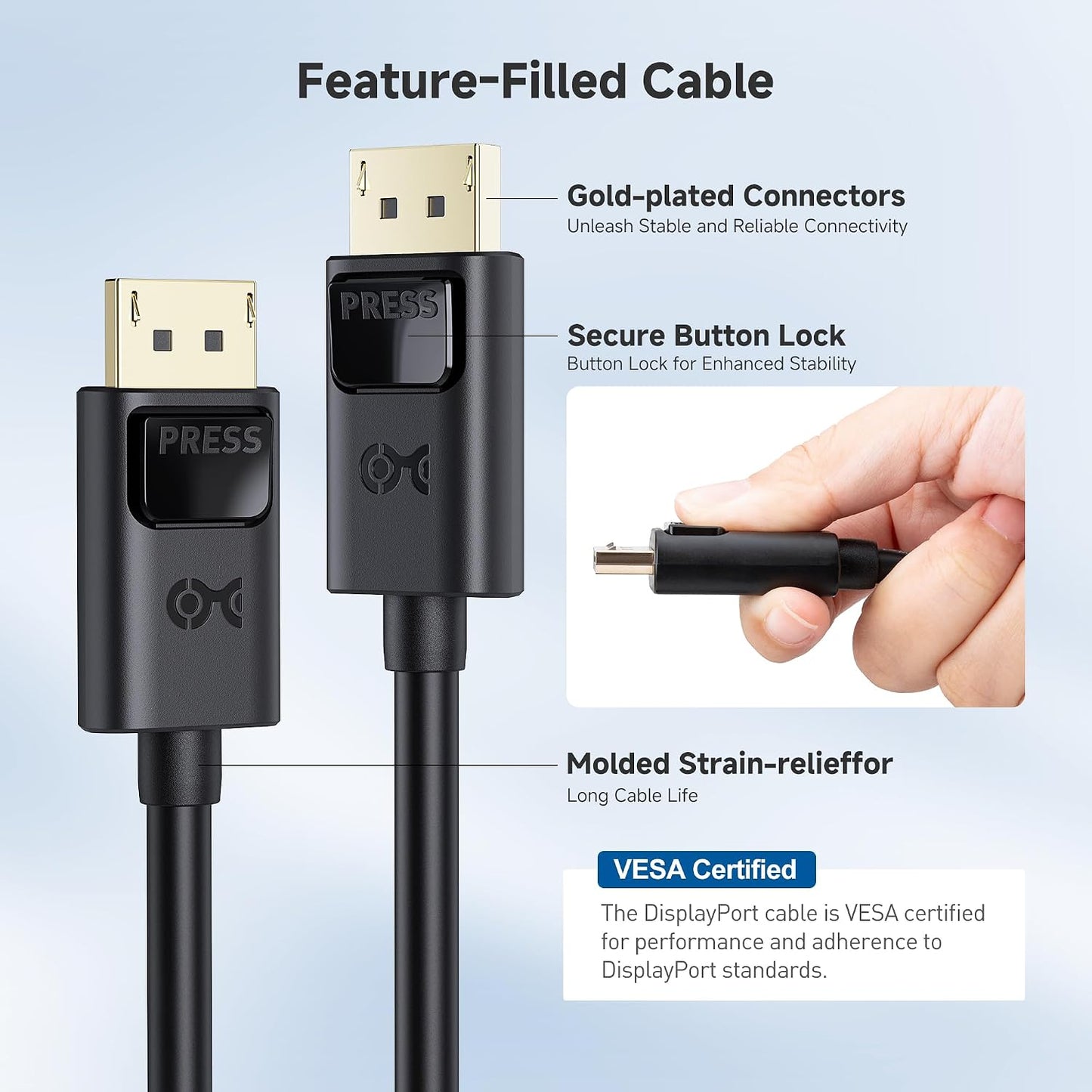 32.4Gbps 1.4 10ft, 8K 60Hz, 4K 240Hz 1.4 4080/4090, 6800/6900 Cable Matters [VESA Certified] DisplayPort Cable