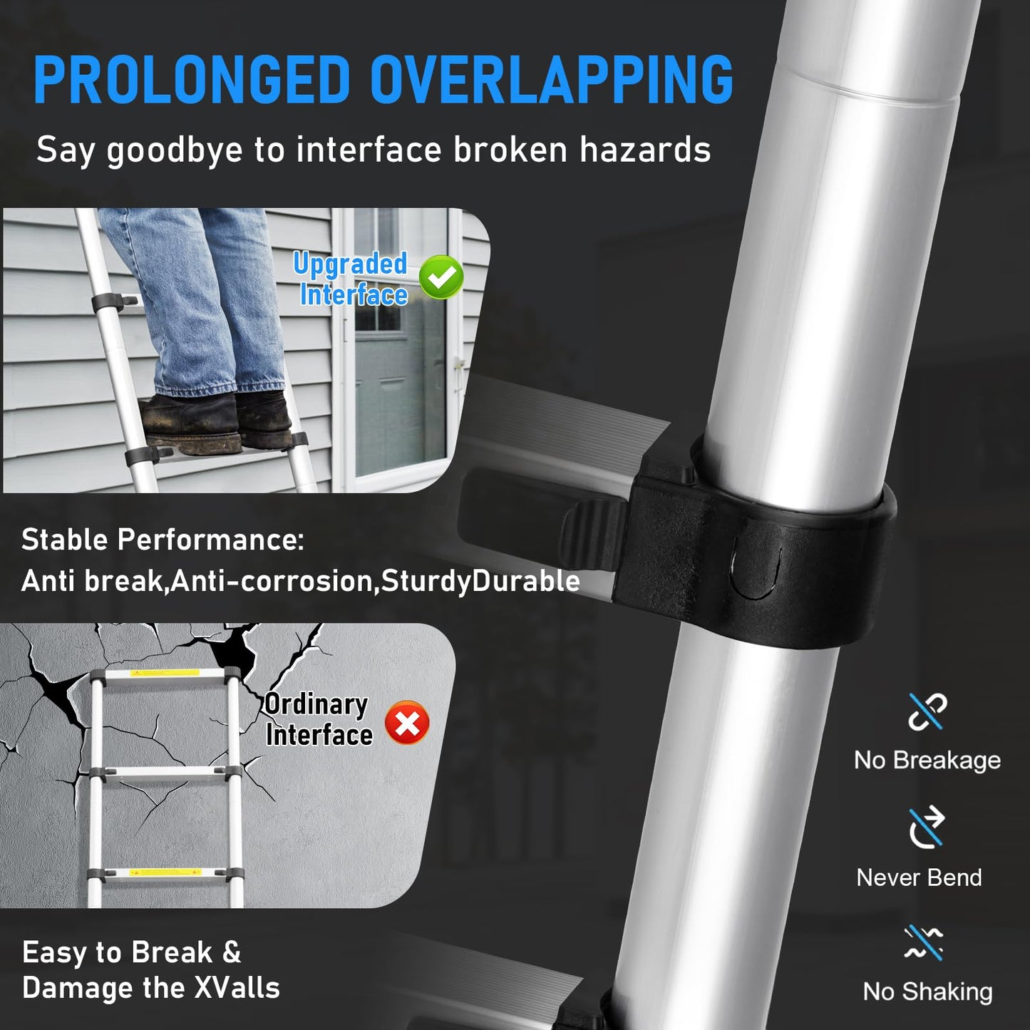 Telescoping Ladder 26.2FT Aluminum Lightweight Extension Ladder 330 Lbs Heavy Duty Non-Slip Feet Portable Folding Ladder Multi-Purpose Collapsible for Home RV Attic Outdoor Use (26.2 FT)