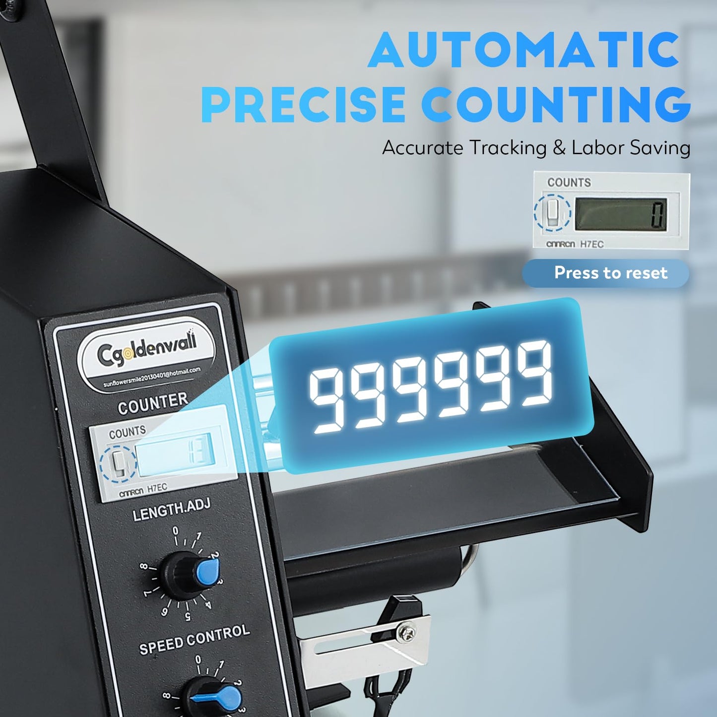 CGOLDENWALL Automatic Label Dispenser Sticker Roll Dispenser for Logistics Office Home, 1-8m/min Speed Adjustable, Length 0.12-5.9" Width 0.16-5.5", Auto Sensing&Counting, Max Roll Dia. 9.8"