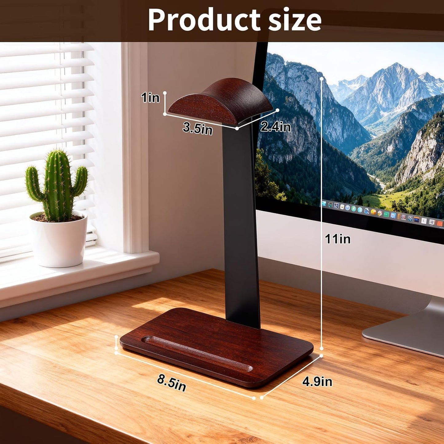 Vruelia Headset Walnut Wood Headphone Stand with Pen Holder - Desktop Wooden Headphone Stand, Solid Wood Holder