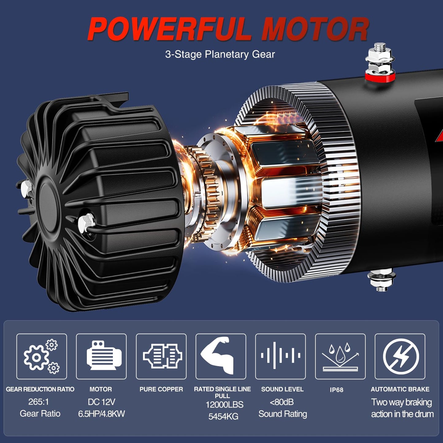 Nilight 12V Electric Winch for Jeep UTV Trailer Boat Offroad Towing ATV Winches 12000LBS IP68 Winch with Synthetic Rope Fairlead Wired Wireless Remote