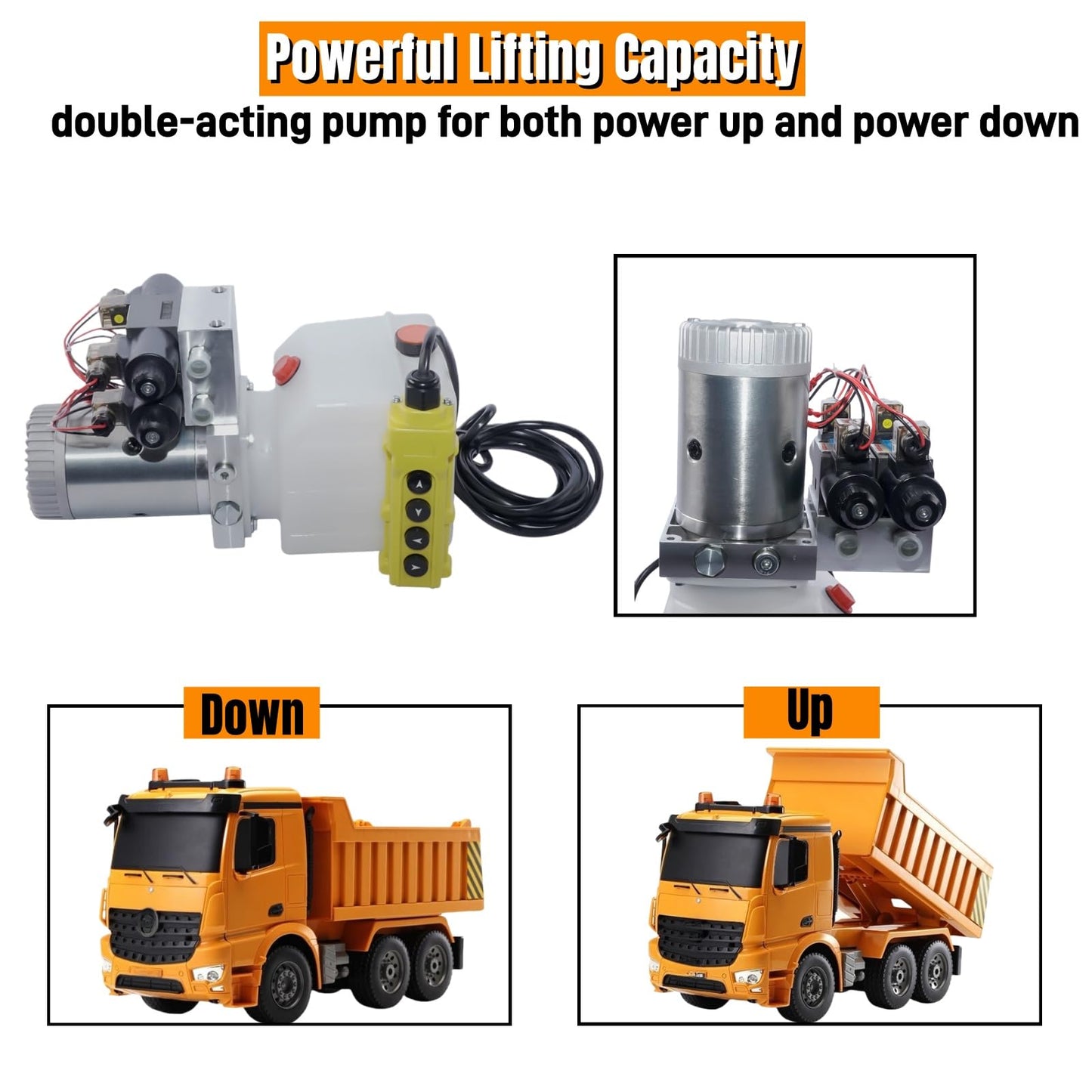 Hydraulic Pump, 4 Way Double Acting Hydraulic Power Unit, 12V DC Double Solenoid Electric Trailer Pump with 4.5 Quart Reservoir for Dump Trailer Car Lifting
