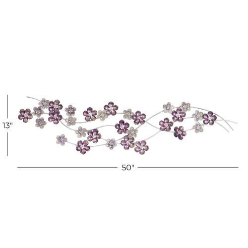 Deco 79 Metal Floral Home Wall Decor Wall Sculpture, Wall Art 50" x 2" x 13", Purple