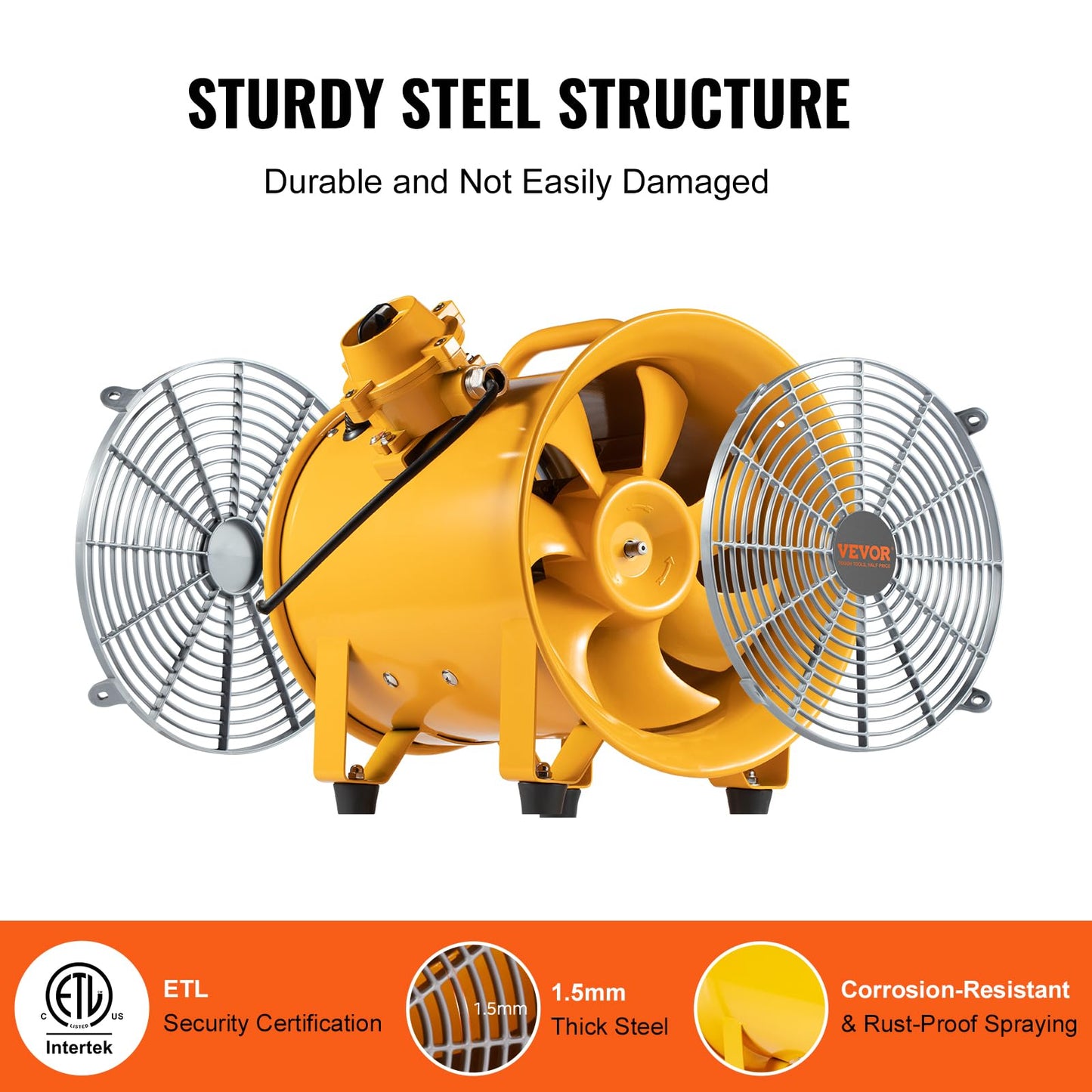 VEVOR Explosion Proof Fan 10 Inch, 350W 1942CFM, Industrial Portable Ventilator Blower/Exhaust with 9.8ft Light Cord -No Plug
