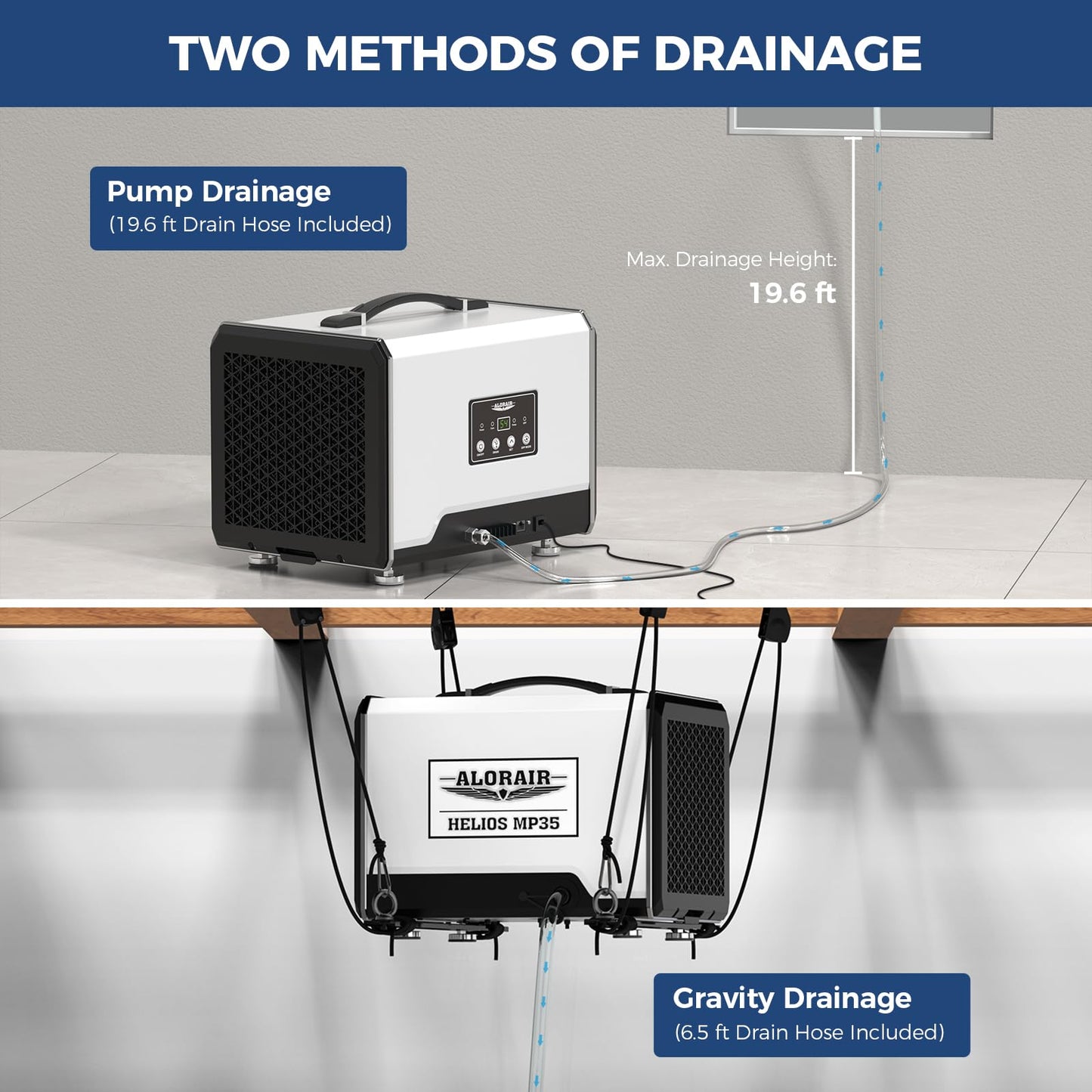 ALORAIR 70 Pints Crawl Space Dehumidifier with Pump and Drain Hose, Compact Basement & Commercial Dehumidifier for Water Damage Restoration, Covers Up to 1,000 Sq. Ft., 6-Year Limited Warranty