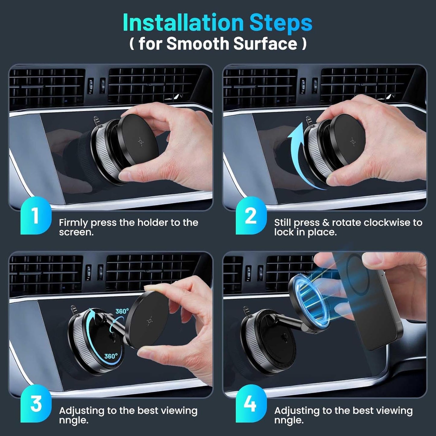 Crazytree 360Adjustable Magnetic Phone Holder for Car, Suction Cup Phone Mount, Foldable Vacuum Magnetic Phone Holder