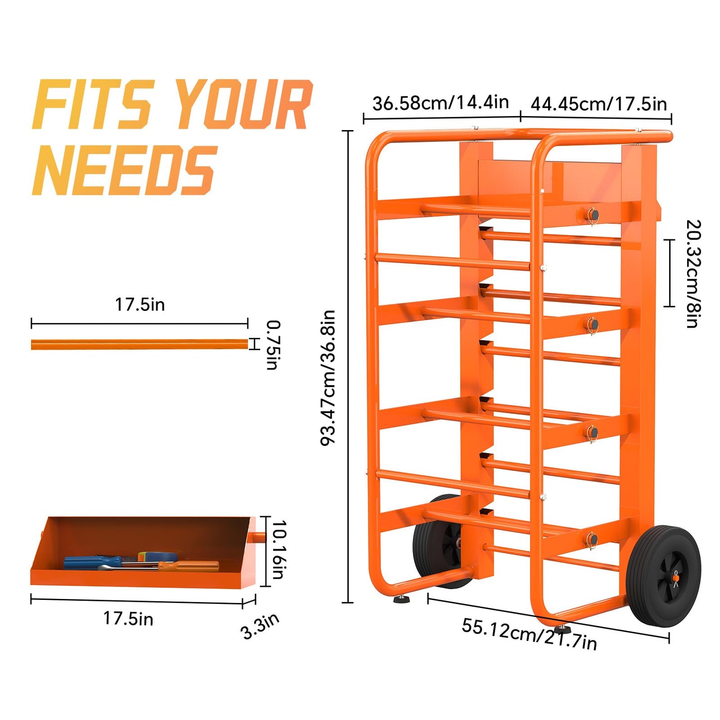 Wire Spool Rack Cable Caddy,Portable Wire Rack Dispenser with Wheel, Automotive Wiring Storage, Multi-Spool Wire/Cable Dispenser, Electrical Wire Spool Holder Cart with Storage Tray (Orange)