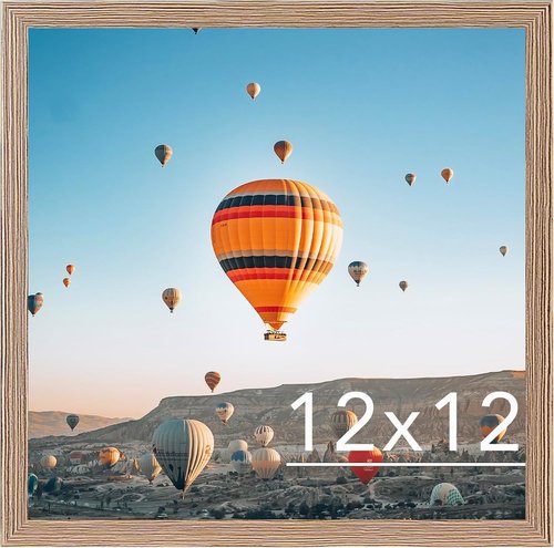 JCJMY 12x12 Inch Picture Frame - Rustic Brown Wall Gallery Frame with Shatter-Resistant Plexiglass