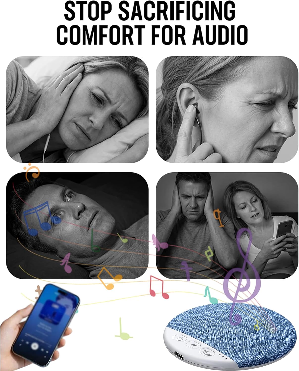 Generic 30/60/90min (1pc) Bluetooth Pillow Speaker for Sleeping - Ultra-Thin Bone Conduction Under Pillow Speaker