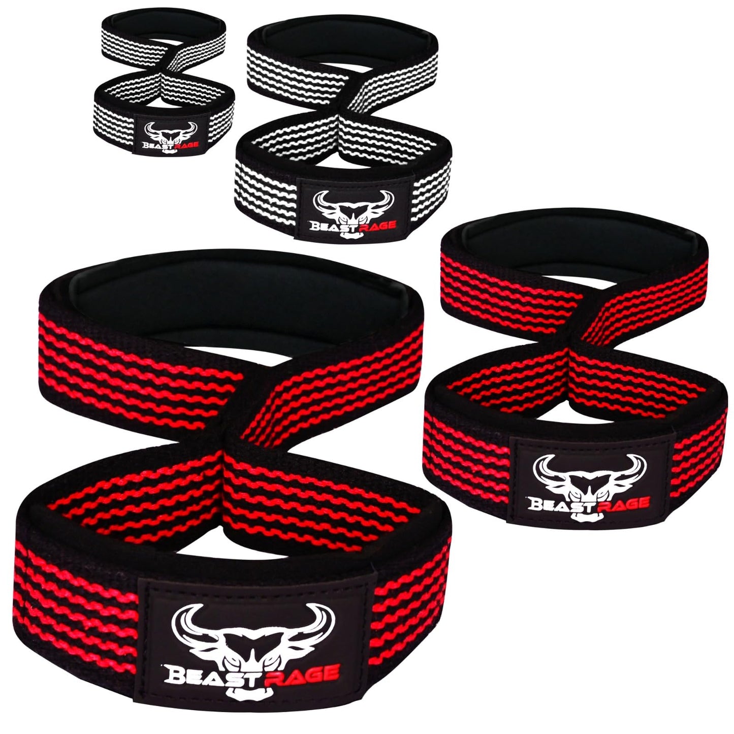 BEAST RAGE Heavy Duty Lifting Wrist Straps for Weightlifting, Figure 8 Loop Powerlifting Deadlift Strap wraps Weights Padded Support Professional Fitness Gym Bodybuilding (Red)