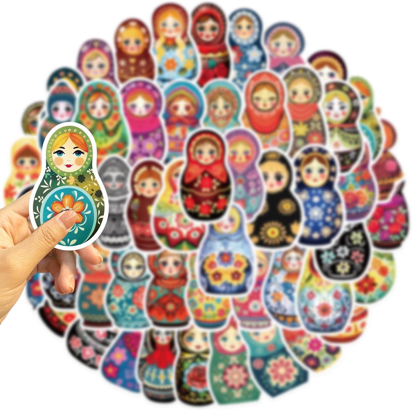 Aigemumy 50 PCS Russian Nesting Dolls Stickers Matryoshka Sticker Rerto Vinyl Decal for Journaling Laptop Scrapbook