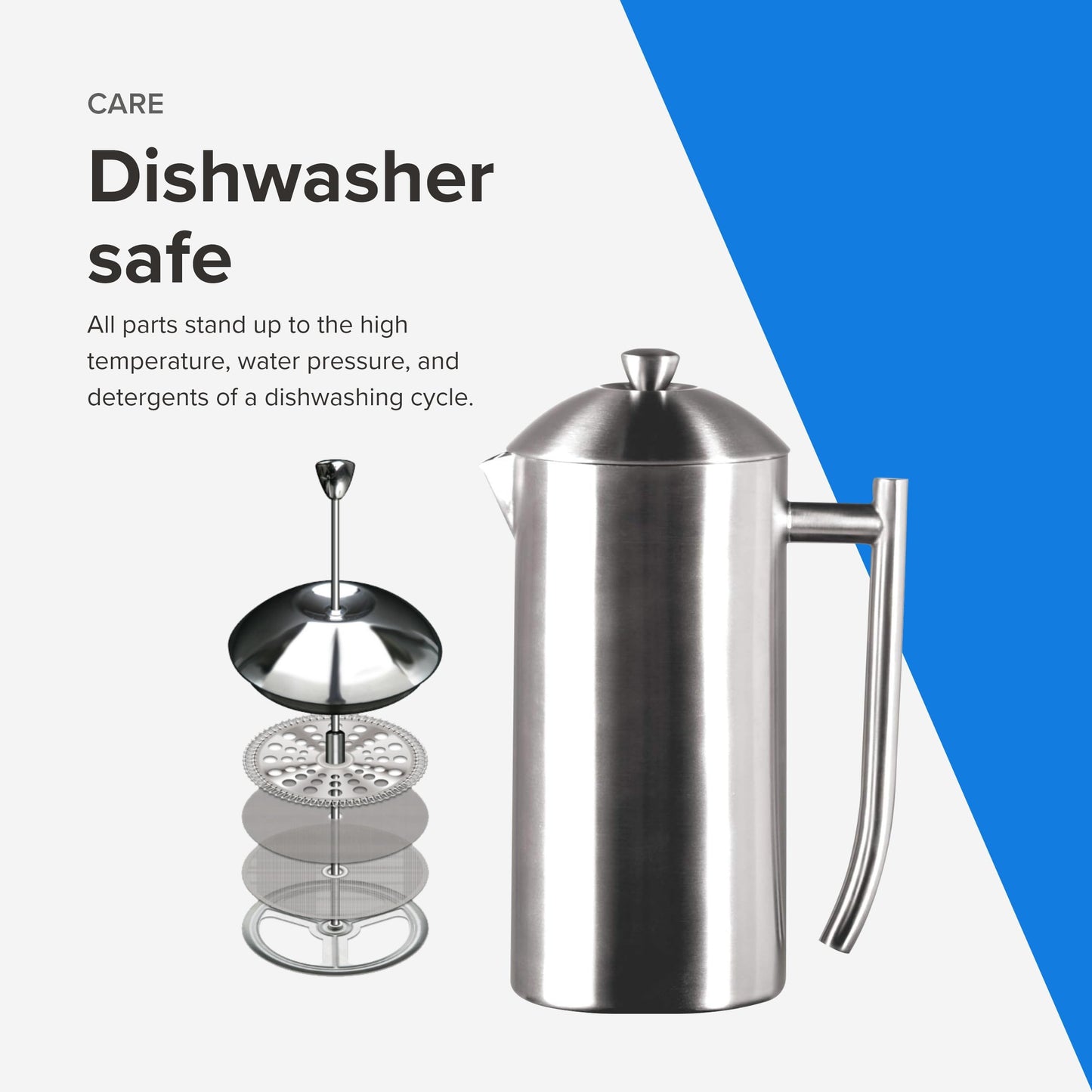 Frieling Coffee Press Stainless Steel French Press Coffee Maker - 44 oz, Brushed Stainless Steel - Double-Walled Insulated Zero Sediment Filter - For Home & Camping