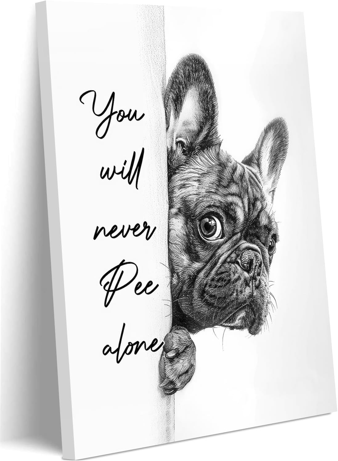 Ovczax Black And White Bathroom Canvas Wall Art - Funny French Bulldog Sign | 16" x 12" Home Decor