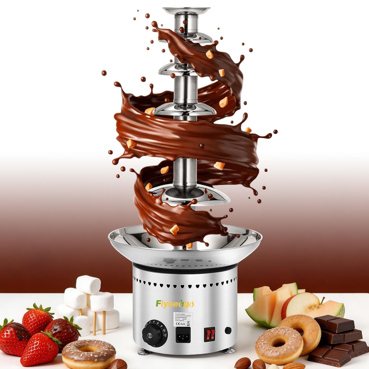 Flyseago Commercial Chocolate Fountain| 6 Tiers 19 lb Capacity| Large Hot Chocolate Fondue Tower| Stainless Steel Chocolate Melting Heating Machine for Nacho Cheese, Liqueurs, Party, Wedding