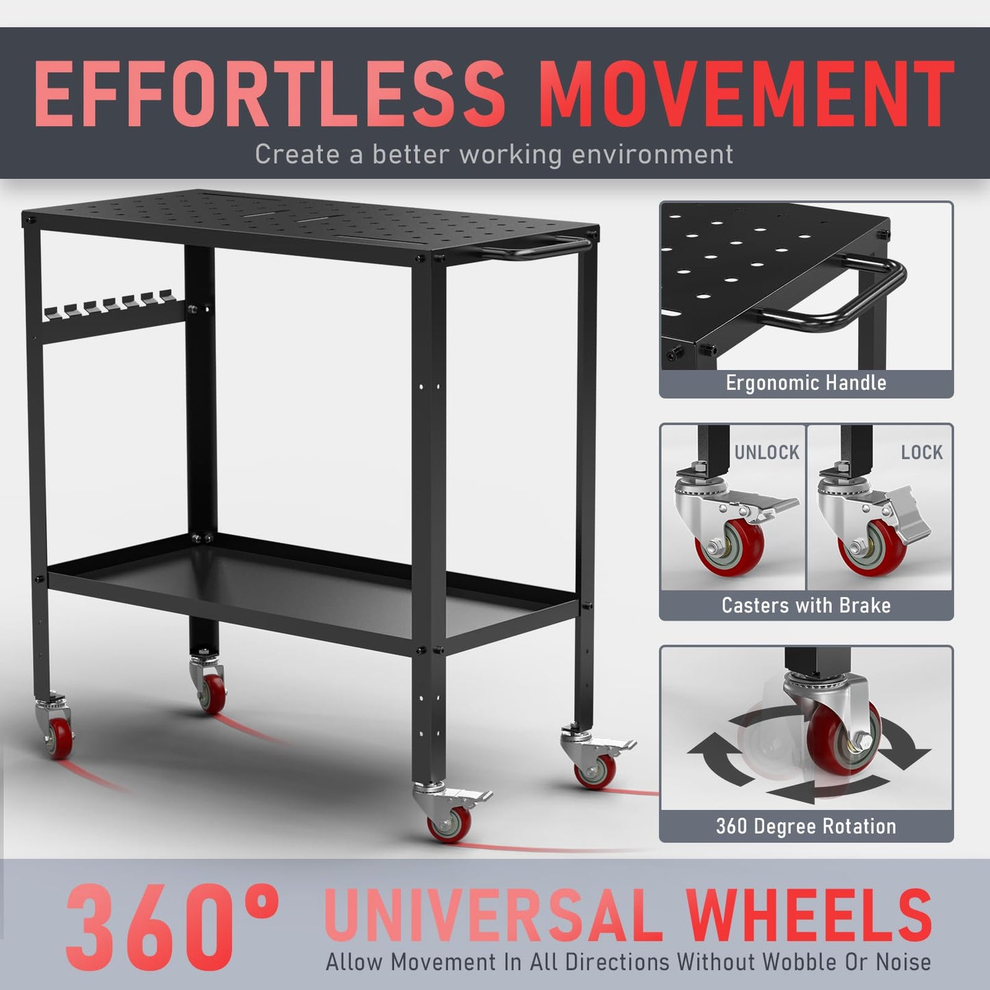 YESWELDER Welding Table Workbench 36x18 Inches, 1200 lb Load Capacity, Hook Side Panel, Handle, Brake Wheels - Sturdy and Versatile Welding Table
