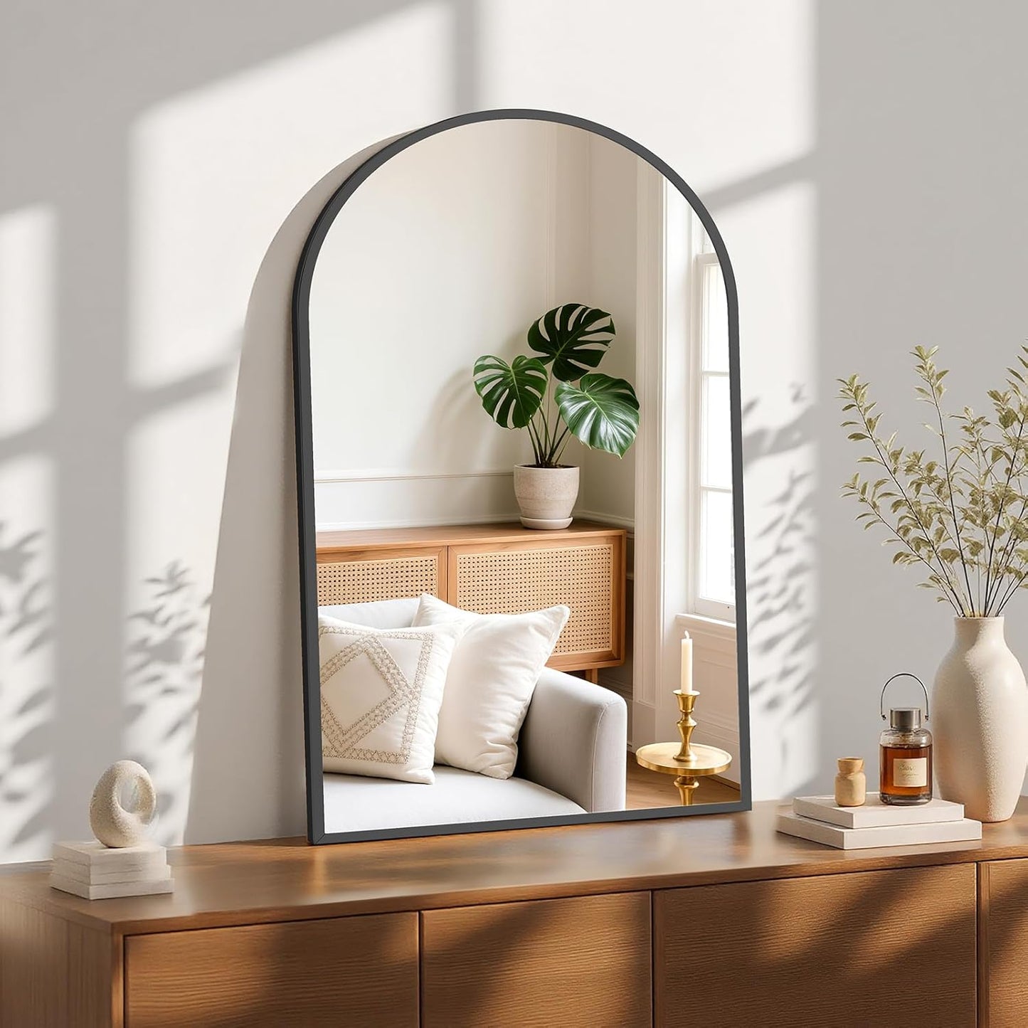 Sweetcrispy Arch Black Bathroom Wall Mirror - 24"x36" Metal Frame Vanity Mirror for Home Decor