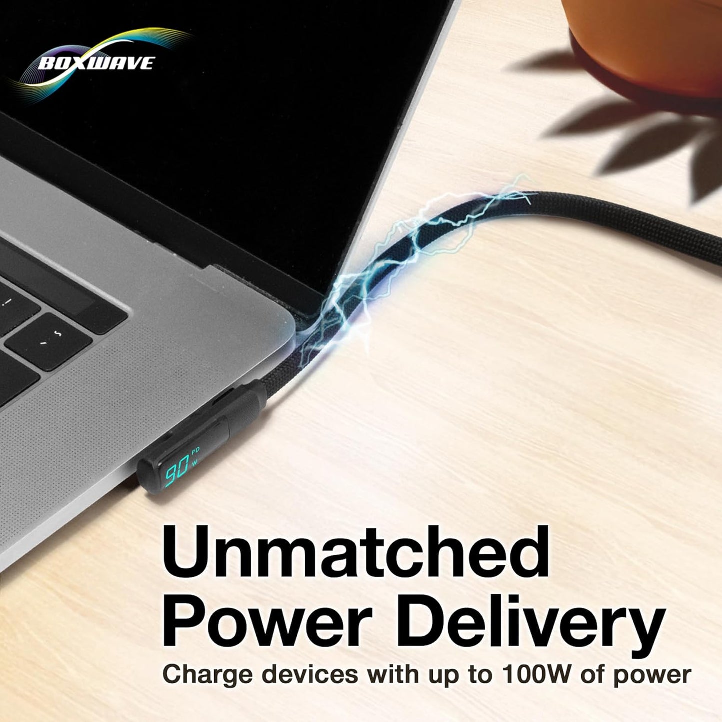 BoxWave MP3 (2.4 (4ft) (100W), Cable Compatible with Safuciiv Player in) - PowerDisplay PD Right Angle Cable - USB-C