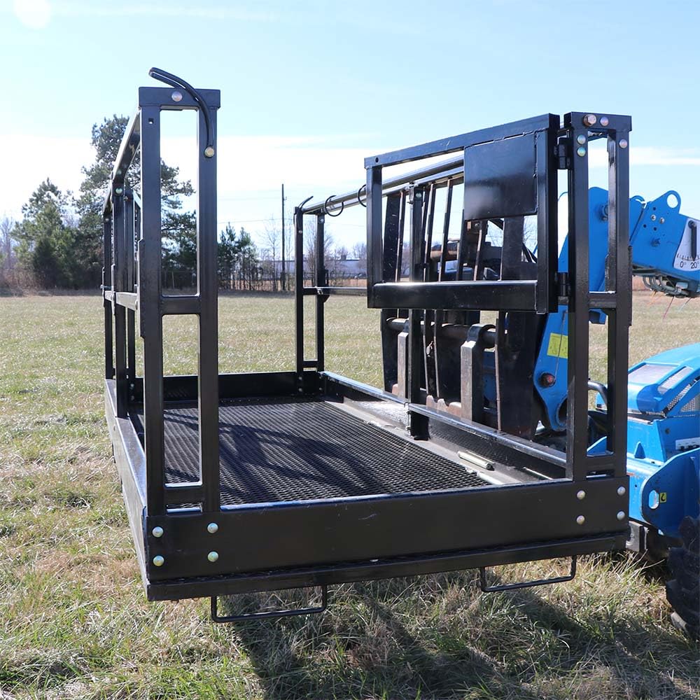 Titan Attachments 4' x 9' 8" Mesh Telehandler Work Platform, Safety Man Basket, Forklift Attachment for Forklift and Telehandler, 1,700 lb. Weight Capacity, Safety Cage Man Lift