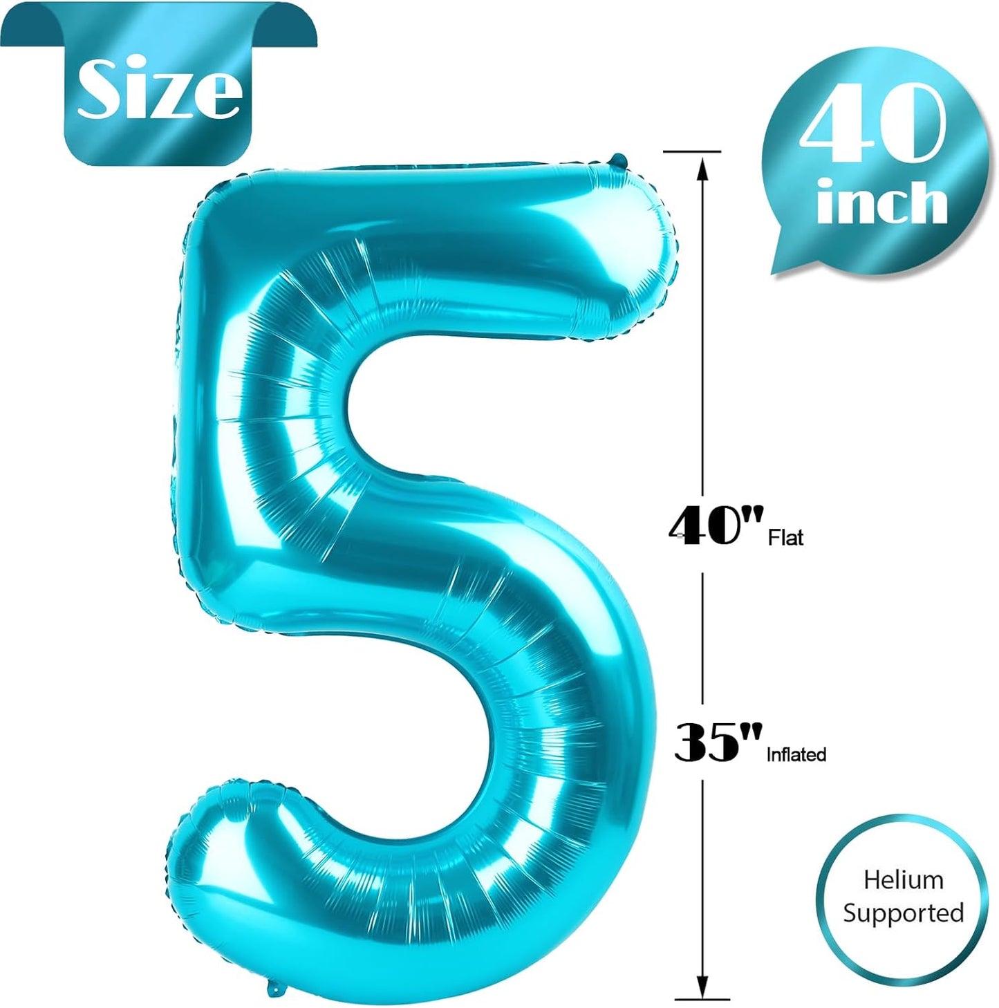 Number 5 Balloon by [Brand Name] - 40 Inch Light Blue Foil Balloon for 5th Birthday Party Decorations