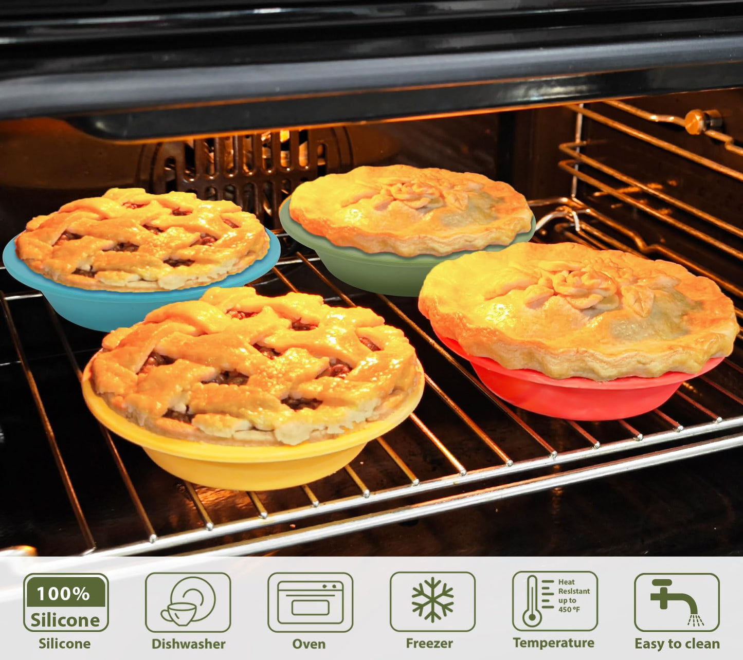 Webake 5 Inch Silicone Mini Pie Pans for Baking, Non-stick Small Tart Pan Quiche Baking Dish, BPA-Free Set of 4