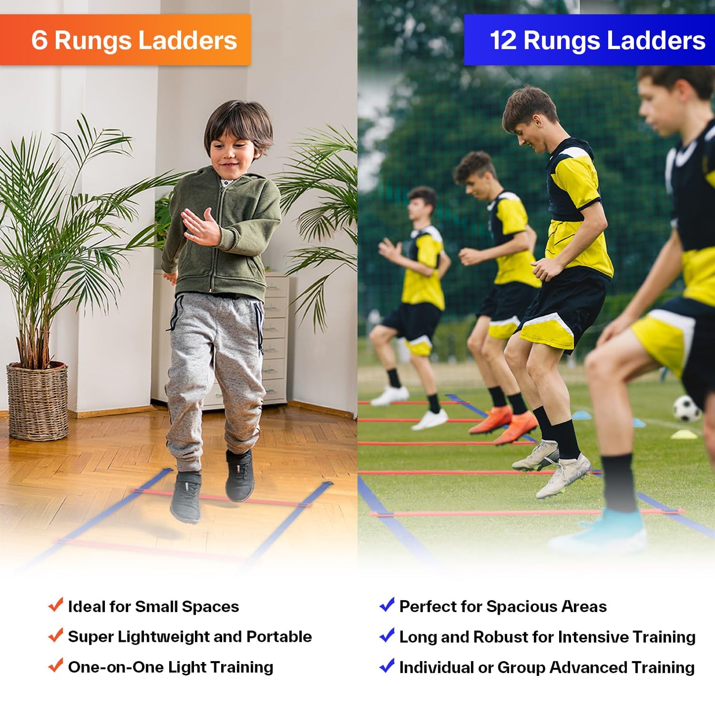 Sportneer Agility Ladder Speed Training Set 12 Rungs 20ft Detachable Exercise Ladders in 2pcs (6 rungs Each) with Ground Stakes for Soccer Football Footwork Training Ladder with Carry Bag (Orange)
