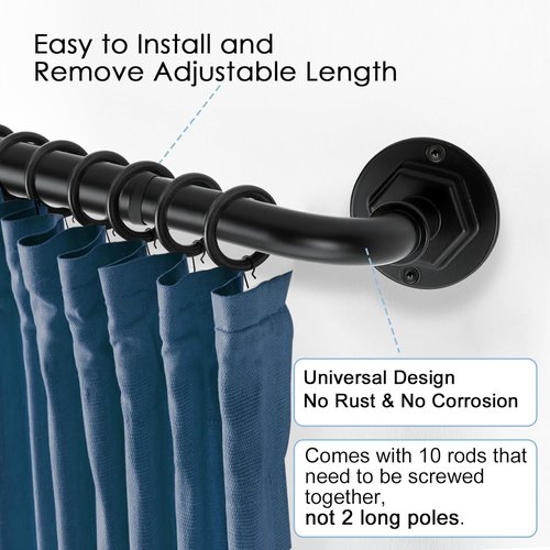 Byondeth Adjustable Curtain Rods - Blackout Wrap Around Design | 16 to 144 Inches, 1 Inch Diameter, Black