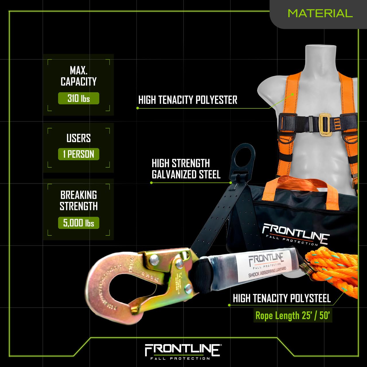 Frontline RKSPTB25 Combat Complete Roofers Kit with 25' Lifeline