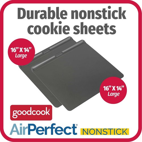 GoodCook AirPerfect Nonstick Cookie Sheets - Set of 2 Insulated Carbon Steel Pans, 16 x 14-Inch, Gray