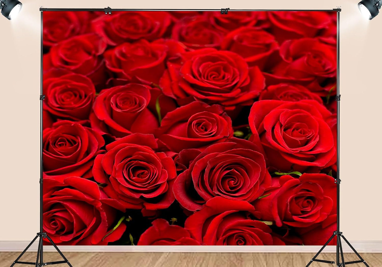 SHDASMIL 8X6ft Bright Red Roses Close Up Backdrop Fresh Floral Bouquet Background for Valentines Day Wedding Party