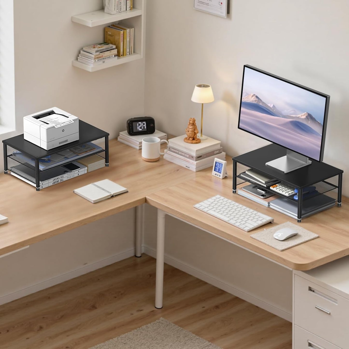2-Tier 2-Pack) ECOLOVI Computer Monitor Stand Riser, Desk Organizer for Monitor, Printer & Laptop Stand, Desktop