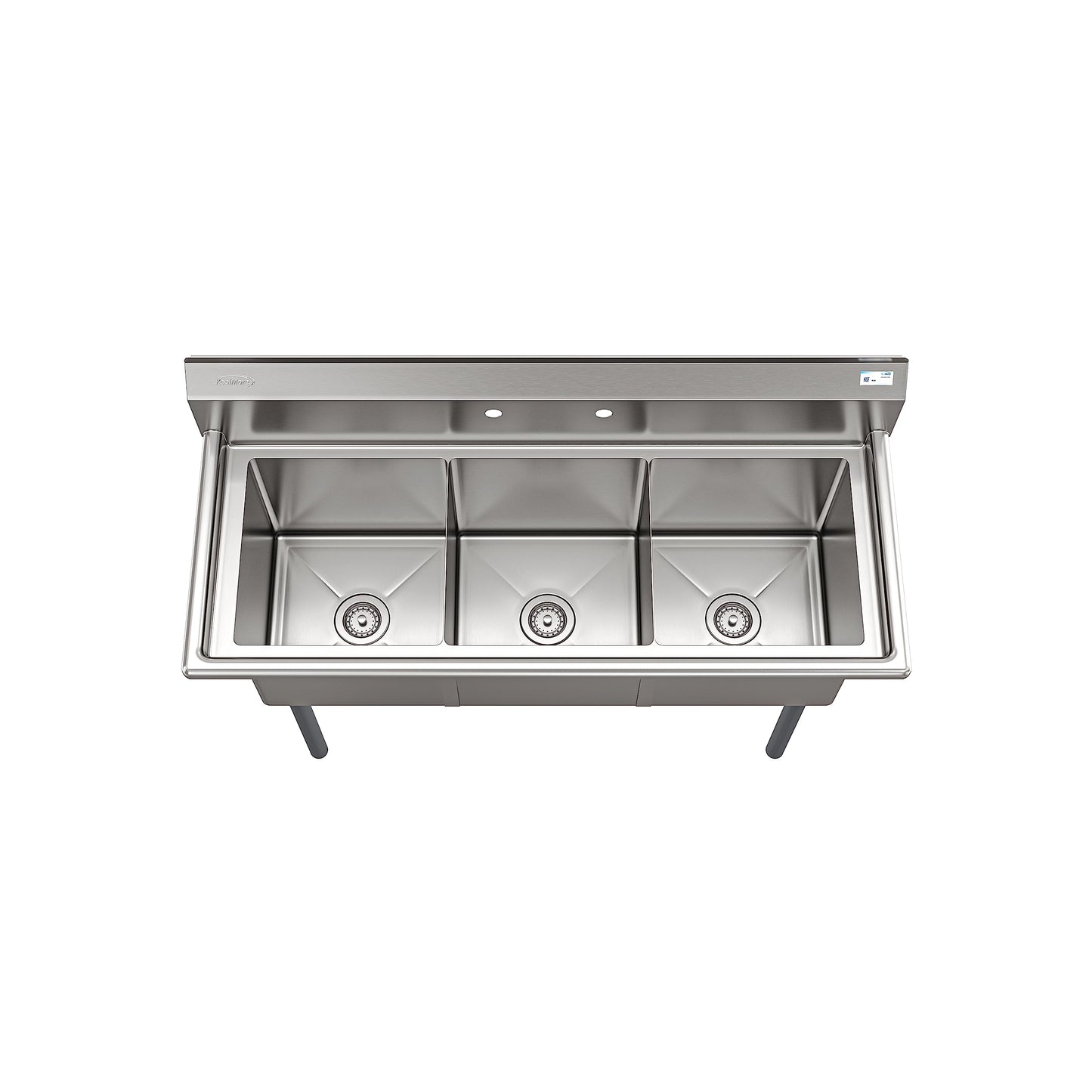 KoolMore 51 in. Three Compartment 18-Gauge Stainless-Steel NSF Commercial Kitchen Sink, Bowl Size 15x15x14, with Three Basins and Pre-Drilled Faucet Holes for Restaurants and Cafes (KM-SC151514-N3)