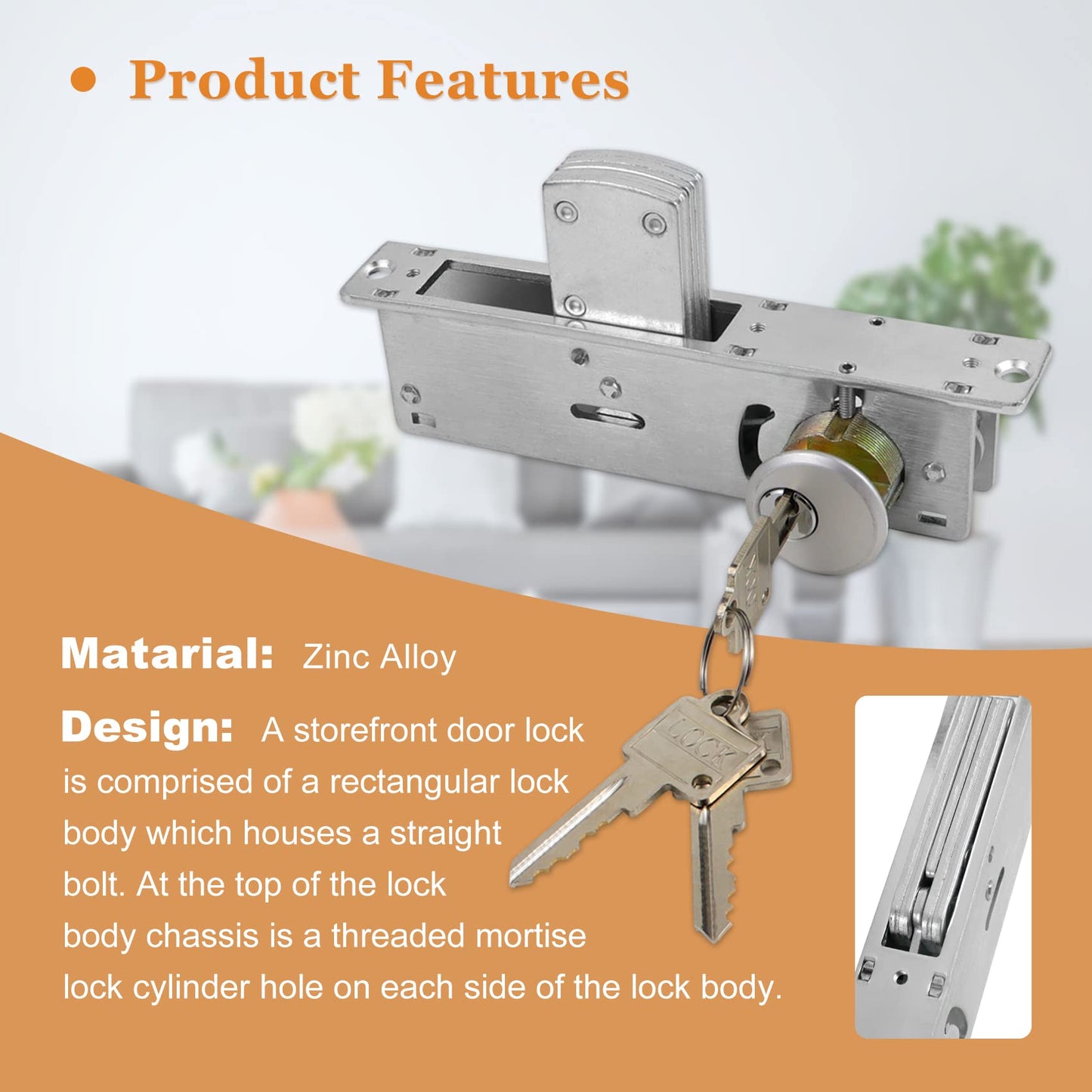 Storefront Door Mortise Lock Deadbolt Aluminum storefront Mortise Door Lock Hook Deadbolt Double Cylinder - Storefront Entry Door Lock Set (1-1/8" Backset)