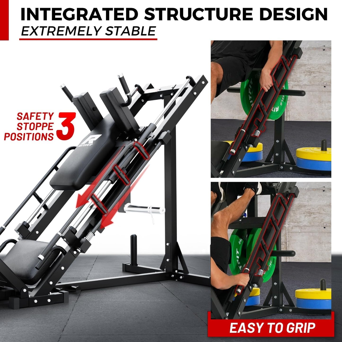 RitFit Leg Press Hack Squat Machine, Professional Adjustable Leg Press Machine for Home Gym with Linear Bearing, Full Lower Body Workout with Weight Storage (Black,with 35lb Rubber Weight Plates)