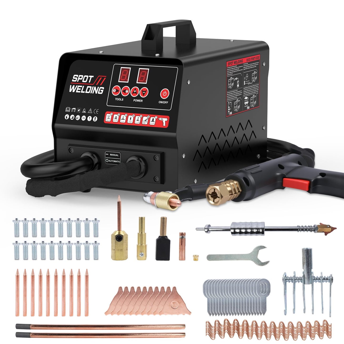 Spot Welder Dent Puller Kit,4200A Auto Body Spot Welding Machine with Manual/Automatic & 7 Welding Modes,Stud Welder for Car, Truck Dent Repair (110V 3500W)
