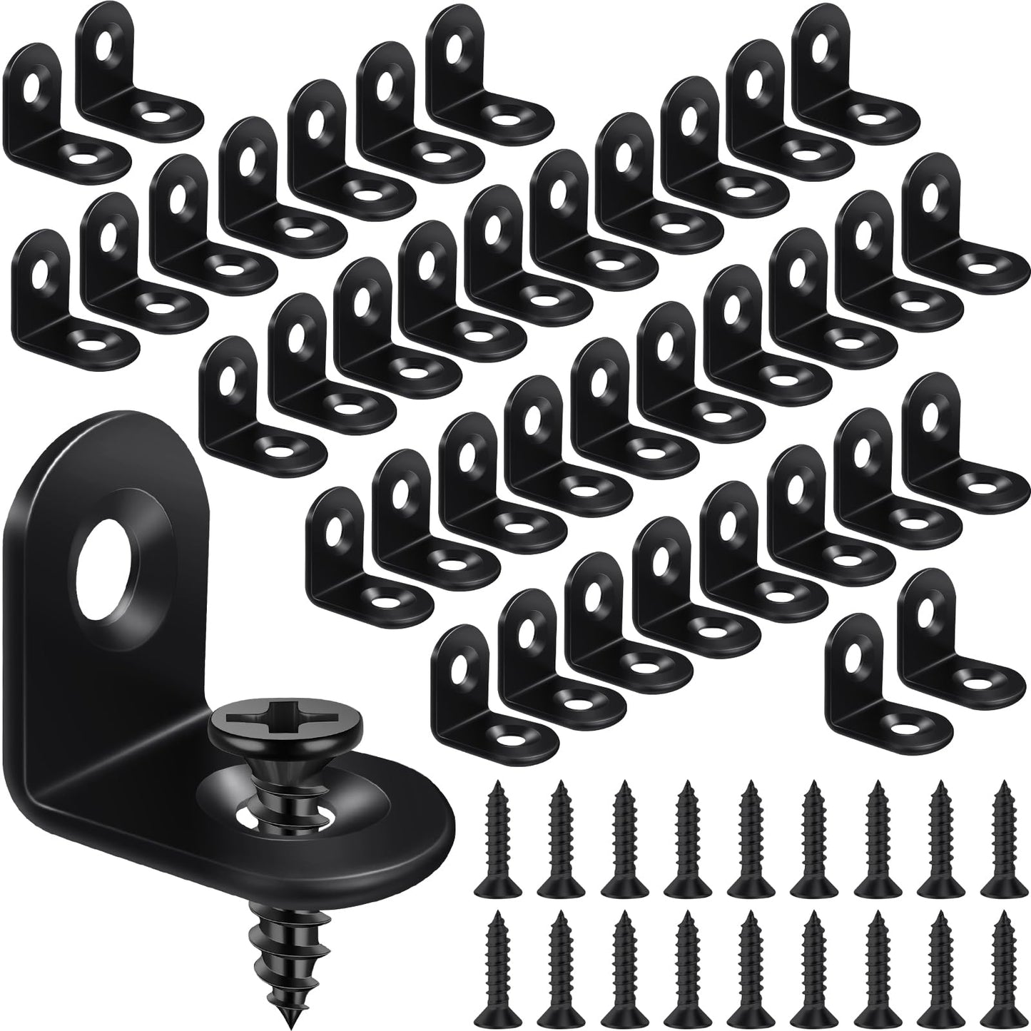 40PCS Black L Bracket Corner Brace, Stainless Steel Corner Bracket, 90 Degree Metal Right Angle Bracket, Small L Brackets for Shelves Wood Furniture Cabinet Drawer with 80PCS Screws (0.79 x 0.79 in)
