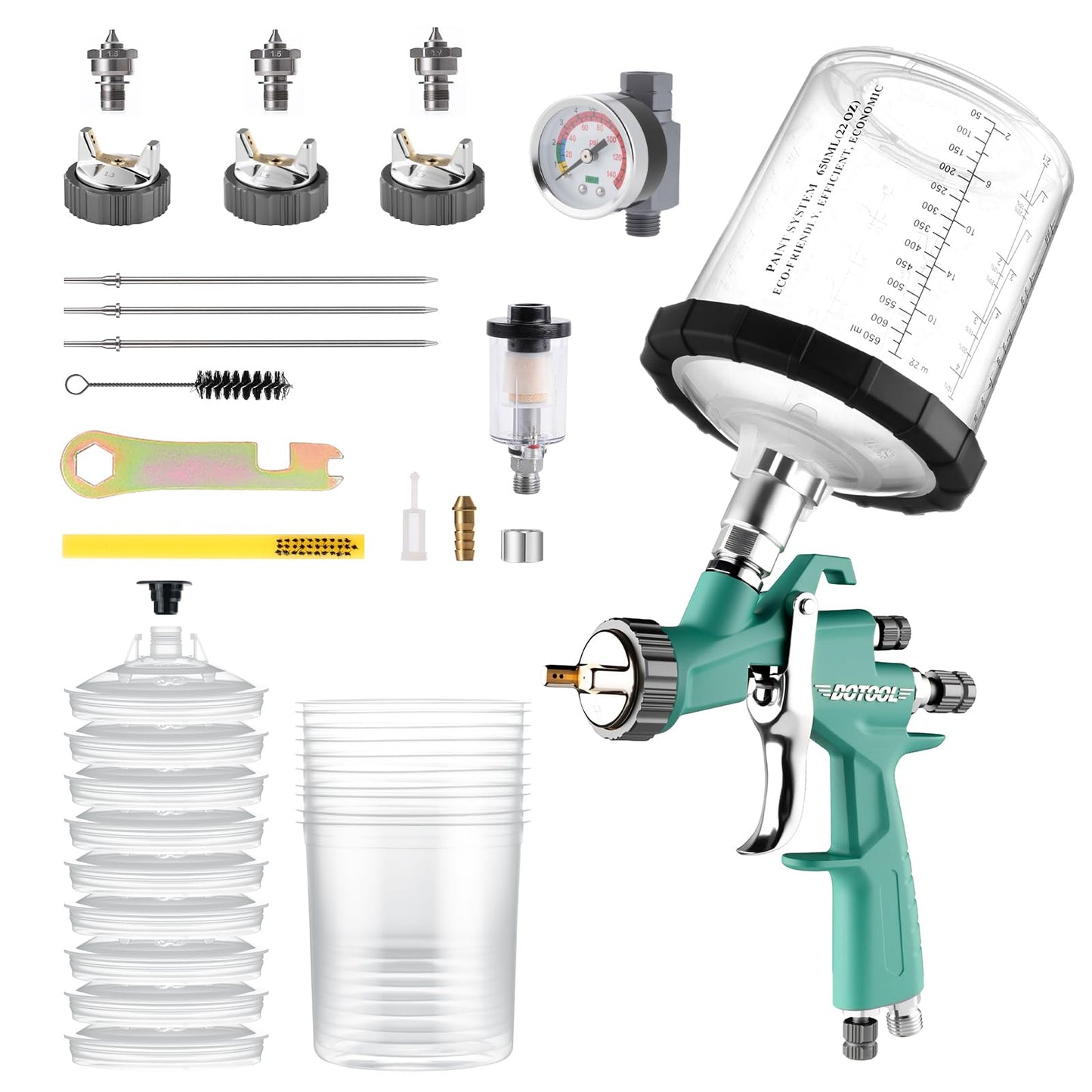 DOTOOL LVLP Air Spray Gun with 1.3/1.5/1.7mm Nozzles & Air Regulator,Automotive Paint Gun Kit, Paint Gun for House Painting, Car, Furniture, Varnish and Top Coat