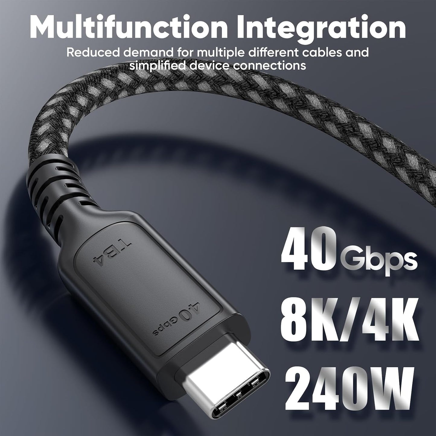 4 10ft, USB4 40Gbps 8K@60Hz/4K@120Hz 240W 4/3 USB Cable High Speed Data Transfer, Display Charging USB C Data Cables
